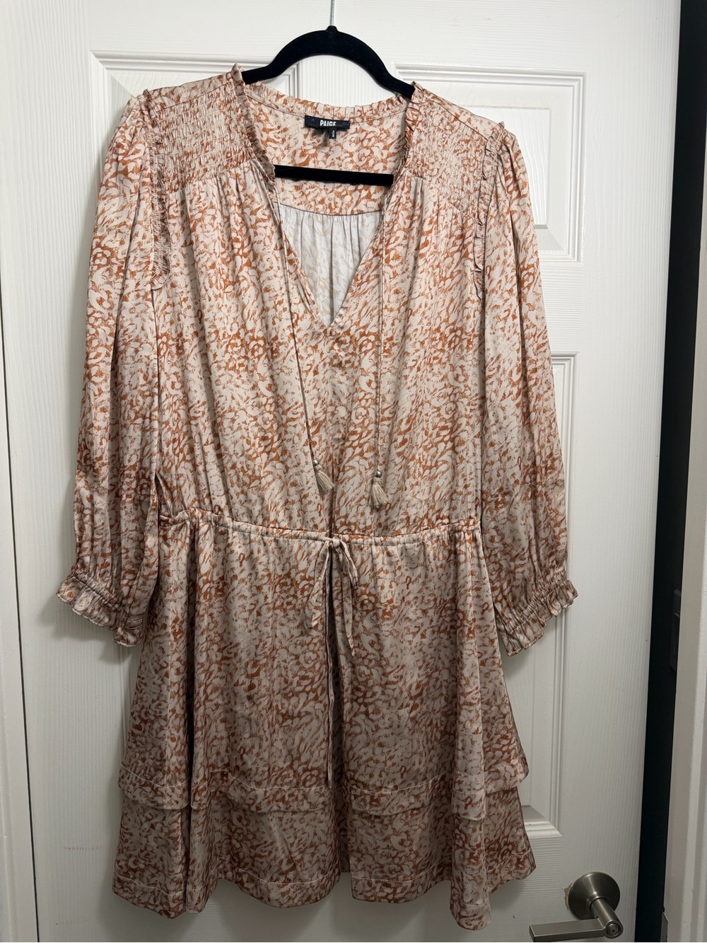 PAIGE Cream and Rust Print Mini Dress